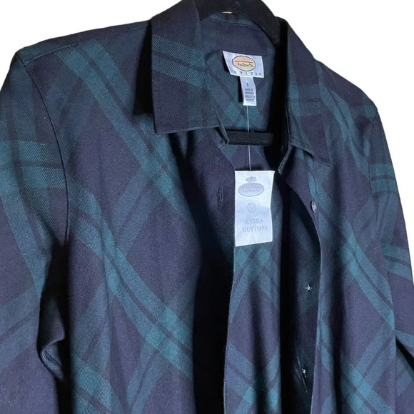 Talbots Women's NWT Navy & Green Tartan Plaid Pleated Button Size Small Petites - Picture 3 of 7